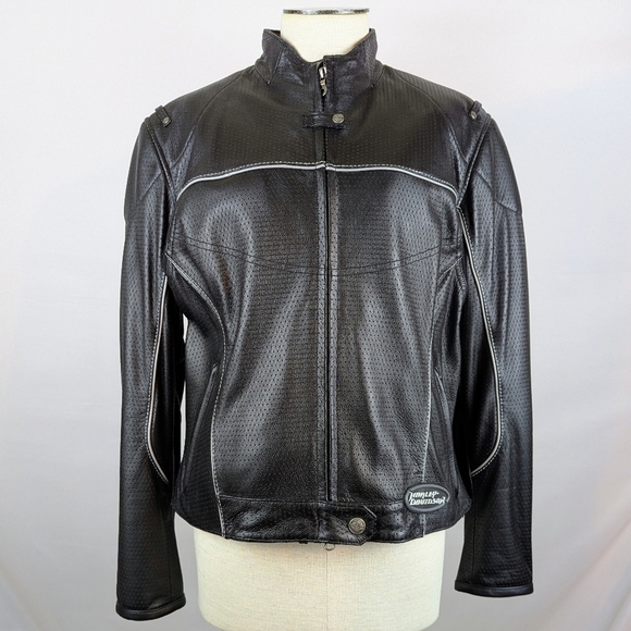 Harley-Davidson Women's Leather Riding Jacket Contrast Piping Black XL EUC - Picture 1 of 12